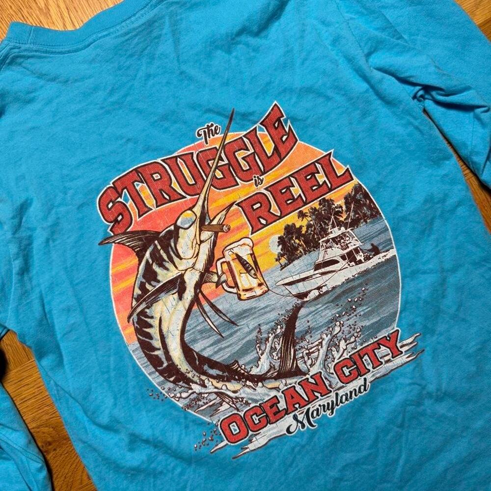 Ocean City Maryland Struggle Is Reel Long Sleeve Fishing Shirt Small
